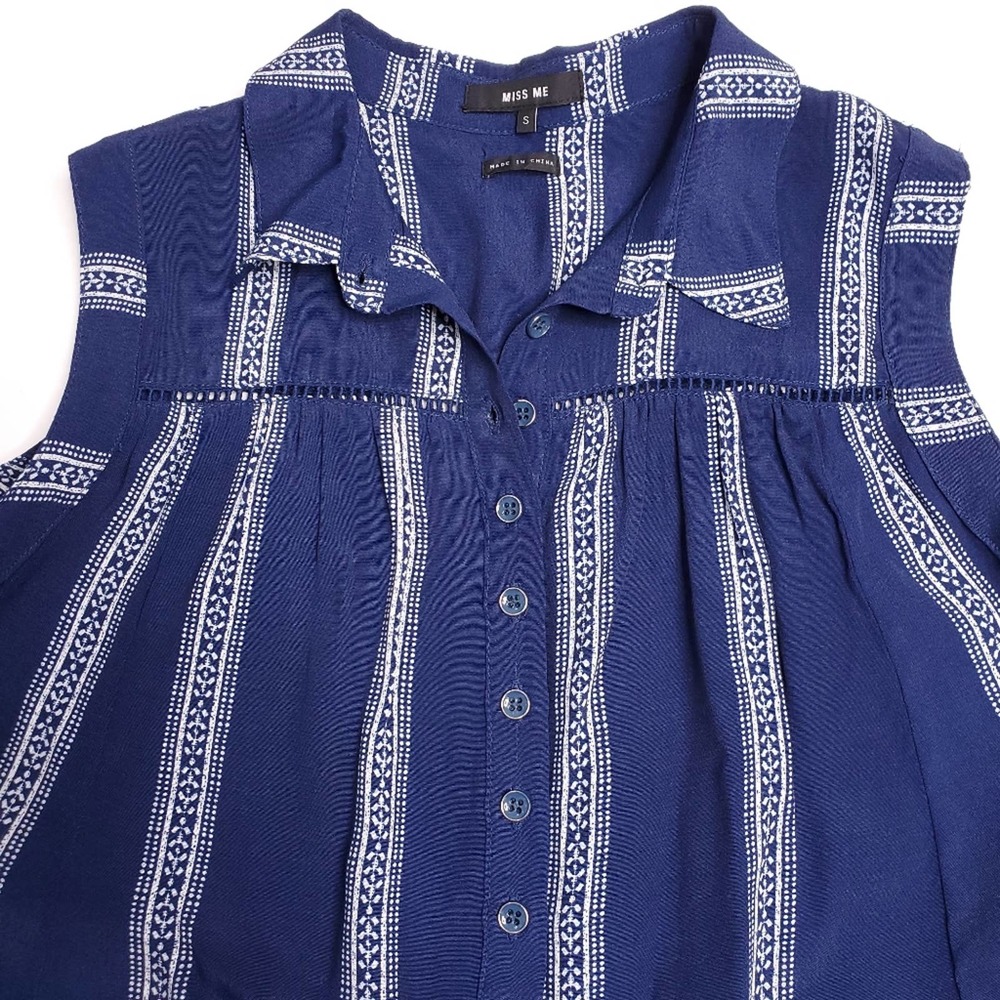 NWOT Miss Me Blue Pattern Collar Stripe Tent Dress - Picture 5 of 5